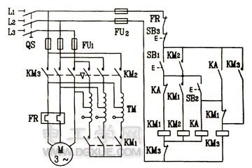 按钮、接触器、中间继电器控制的自耦变压器降压起动电路图