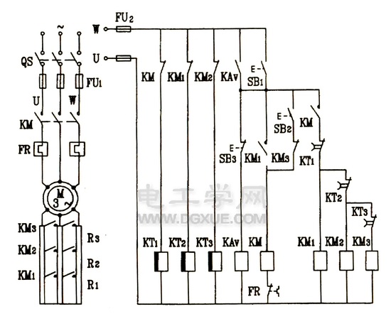 绕线式异步电动机转子电路串联电阻启动控制电路电路图