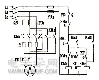 改良型时间继电器自动控制电动机电阻降压起动控制线路图