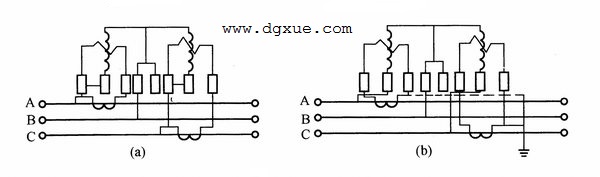 三相三线有功电表经过电流互感器接线测量线路耗电量的电路