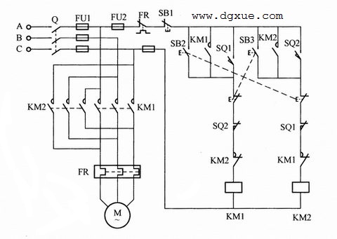 电动机自动循环行程控制电路接线图