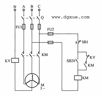 星形连接电动机带零序电压断相保护单向转动控制电路