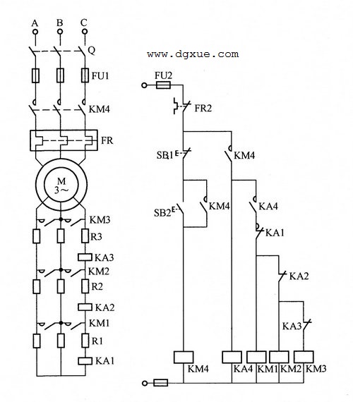 绕线转子异步电动机转子串联电阻启动控制电路
