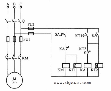 第二种电动机间歇运行控制电路接线图