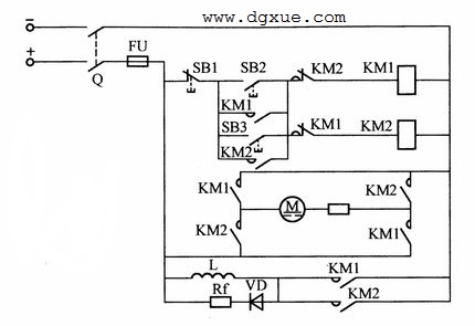 改变直流电动机电枢电压极性实现正反转启动电路