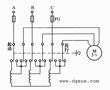 笼型电动机自耦变压器启动手动控制电路