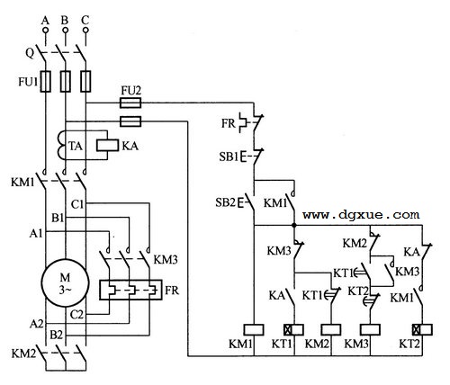 电动机Y-△-Y（星-三角-星）形连接转换节能控制电路