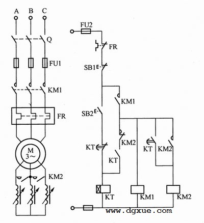 电动机频敏变阻器降压启动控制电路接线图