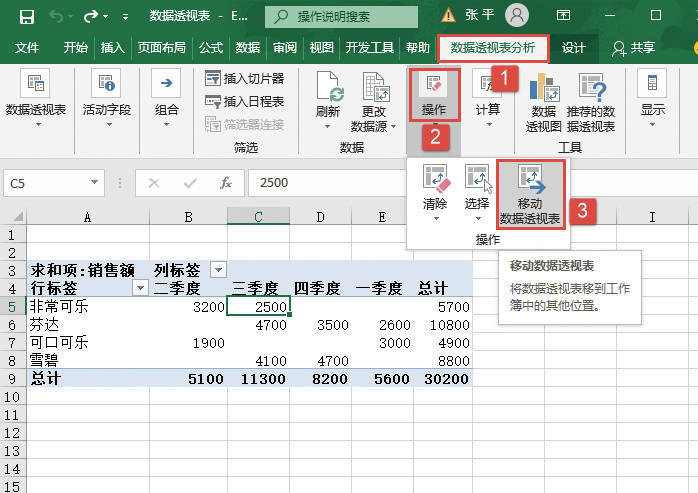 Excel 移动数据透视表图解