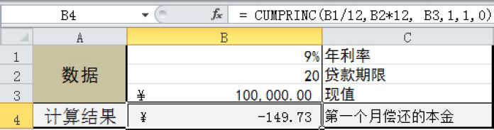 Excel 贷款在给定期间累计偿还的本金数额：CUMPRINC函数