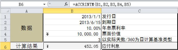 Excel 计算到期一次性付息的有价证券的应计利息：ACCRINTM函数
