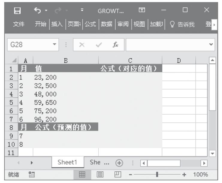 Excel 应用GROWTH函数计算沿指数趋势的值