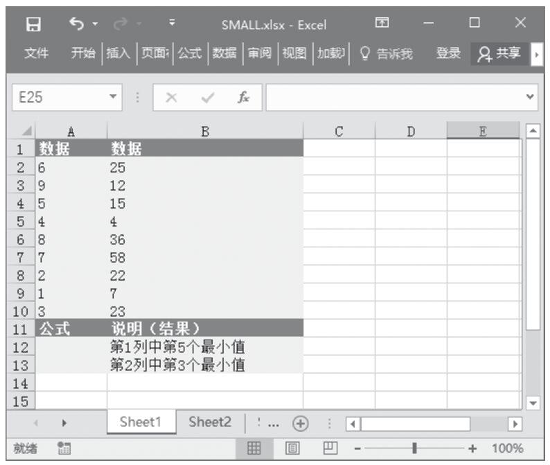 Excel 应用SMALL函数计算数据集中的第k个最小值