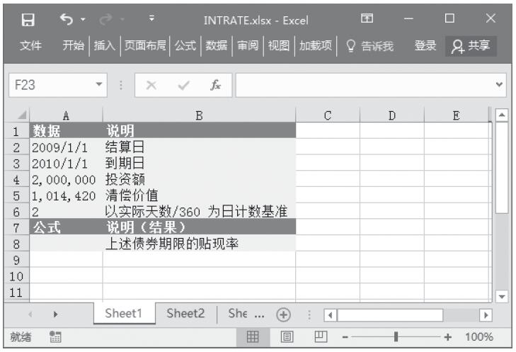 Excel 应用INTRATE函数计算完全投资型证券的利率