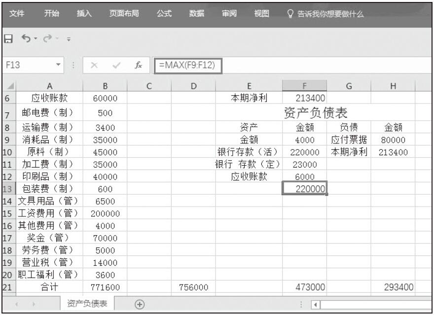 Excel 资产负债表相关函数：MAX函数、ABS函数