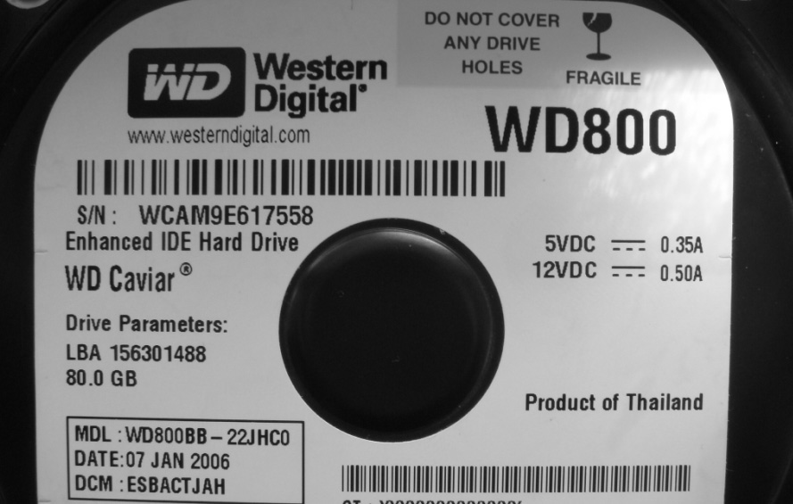 西部数据鱼子酱WD800硬盘的盘标
