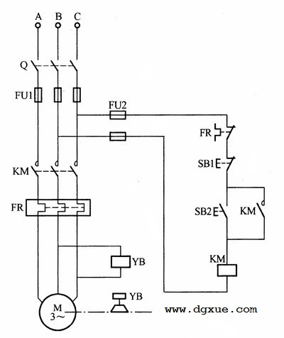 电磁抱闸给电动机制动电路图