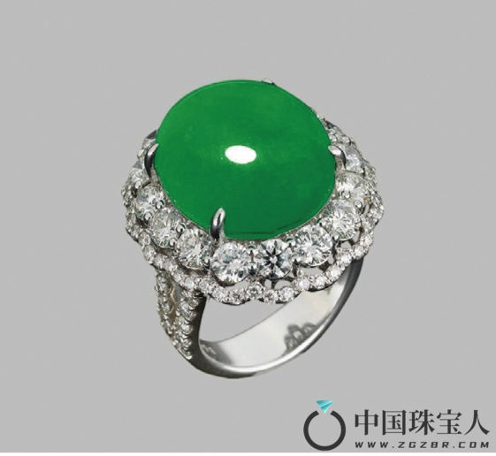 18K金镶钻石翡翠戒指（成交价：345,000人民币）