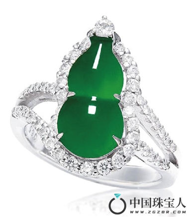 天然冰种满绿翡翠“葫芦”戒指（成交价：103,500人民币
）