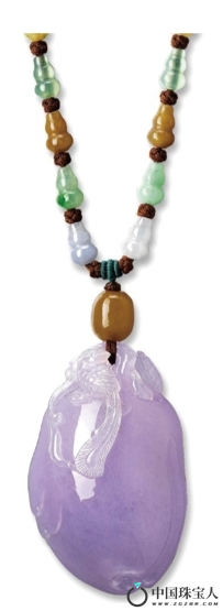 天然紫翡翠“佛手瓜”配彩色翡翠吊坠项链（成交价：330,400港币
）