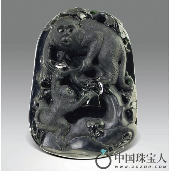 墨翠雕“灵猴”牌（成交价：28,750港币
）