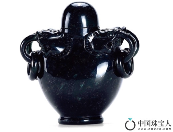 墨翠雕活环瓶（成交价：2,240人民币）