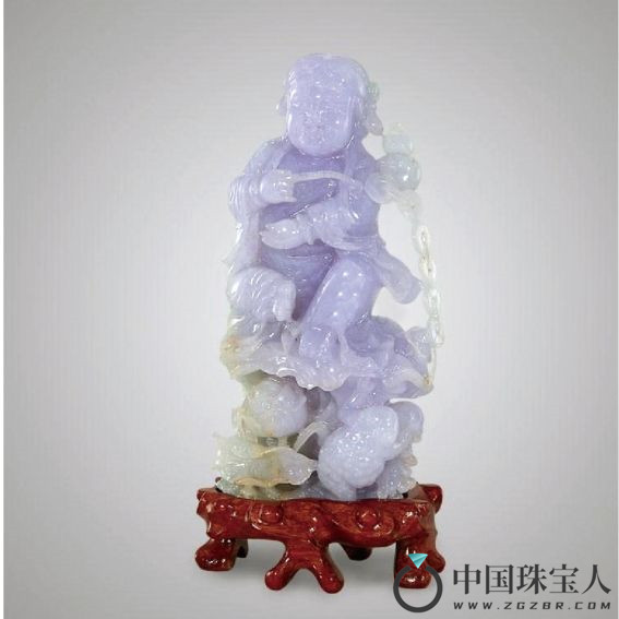 紫翡翠“刘海戏金蟾”摆件连木座（成交价：69,000港币
）