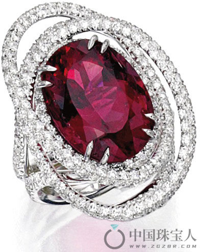 Margherita Burgener 红碧玺配钻石18K白金戒指（成交价：16,250美金）