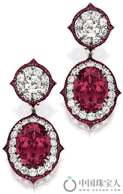 红碧玺配红宝石及钻石耳环（成交价：500,000港币）