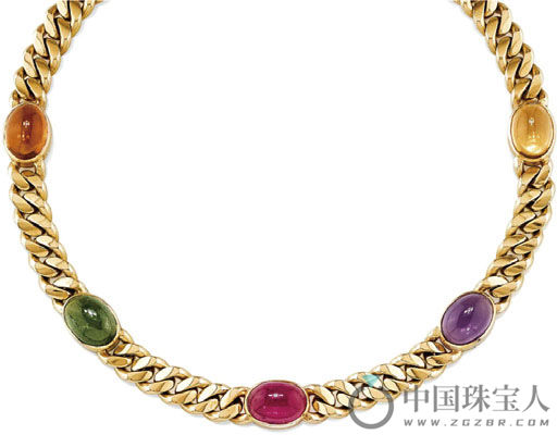 宝格丽橄榄石配碧玺及水晶金项链（成交价：7,500欧元）