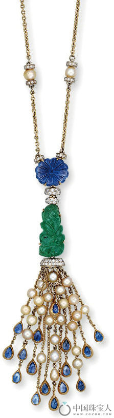宝格丽绿宝石、蓝宝石配珍珠及钻石项链