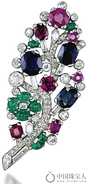卡地亚装饰艺术风格宝石配钻石胸针（成交价：47,500瑞士法郎）