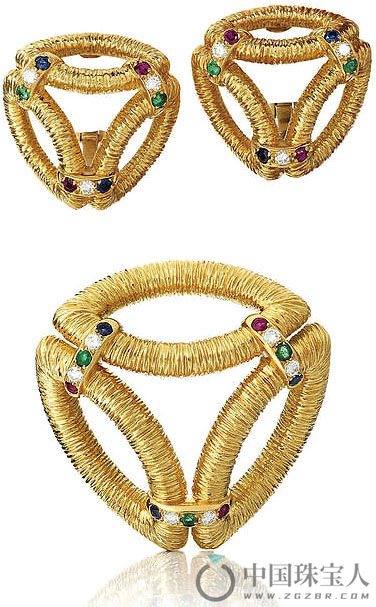 宝诗龙宝石胸针及耳环套组，约制于1960年（成交价：6,250英镑）