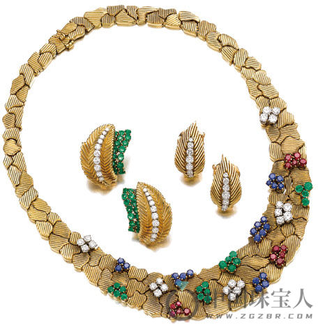 梵克雅宝红宝石配绿宝石、蓝宝石及钻石项链及耳环两对（成交价：81,250瑞士法郎）