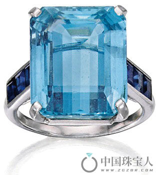 卡地亚海蓝宝石配蓝宝石铂金戒指（成交价：13,750美金）