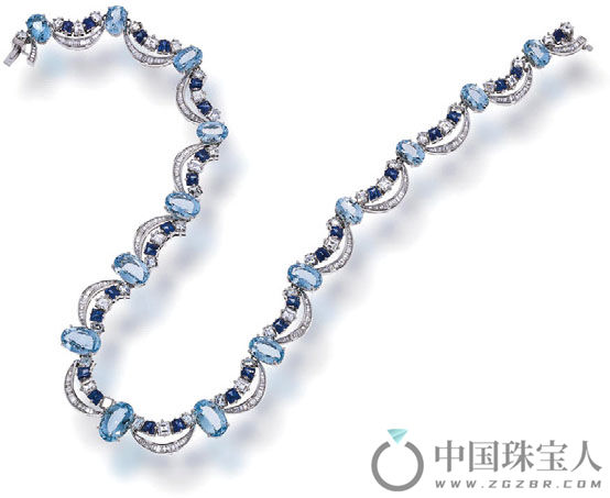海蓝宝石配钻石及蓝宝石项链（成交价：25,000美金）