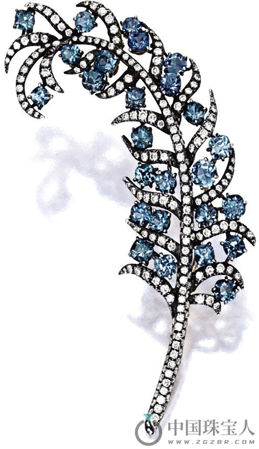 Michele Della Valle 海蓝宝石配钻石“羽毛”胸针（成交价：56,250港币）
