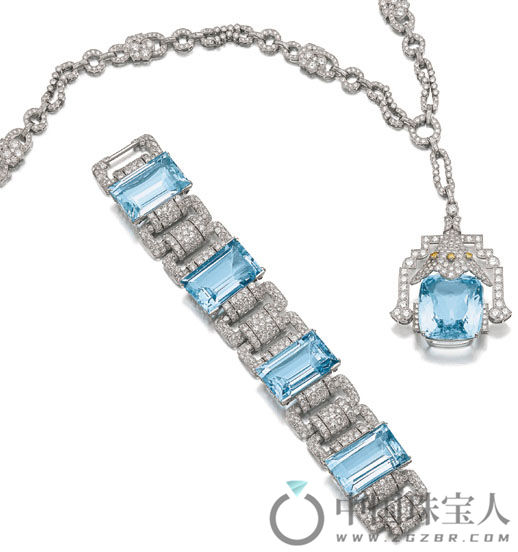 Marzo 海蓝宝石配钻石手链海蓝宝石项链（成交价：161,000瑞士法郎）