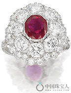 布契拉提红宝石配钻石戒指，约制于1970年