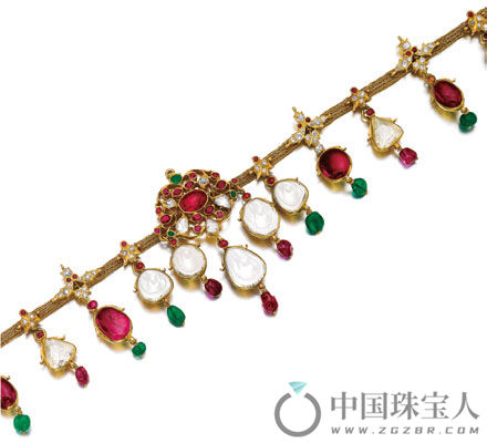 红宝石配绿宝石及钻石项链（成交价：293,000瑞士法郎）