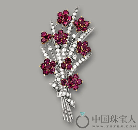 卡地亚红宝石配钻石花束胸针（成交价：237,500港币）