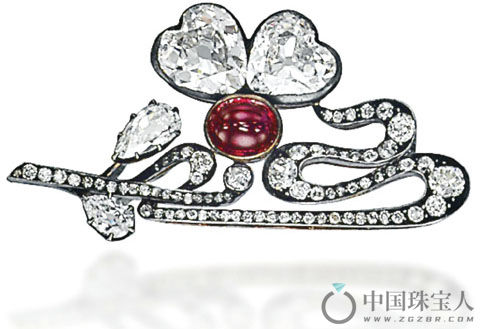 Fabergé 古董红宝石配钻石胸针