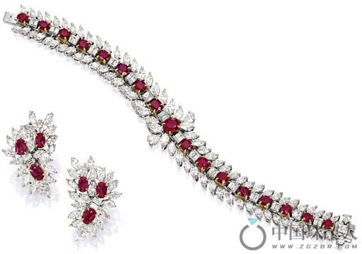 红宝石配钻石手链及同款耳环（成交价：400,000港币）
