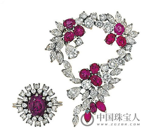 红宝石配钻石胸针及戒指（成交价：5,625英镑）
