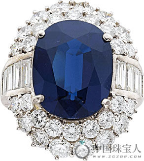 蓝宝石配钻石白金戒指