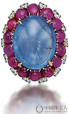 宝格丽蓝宝石配红宝石及钻石戒指（成交价：47,500瑞士法郎）