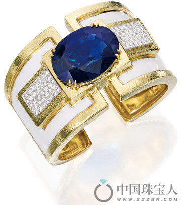 大卫· 韦伯蓝宝石配钻石、珐琅彩18K金及铂金手镯（成交价：269,000美金）
