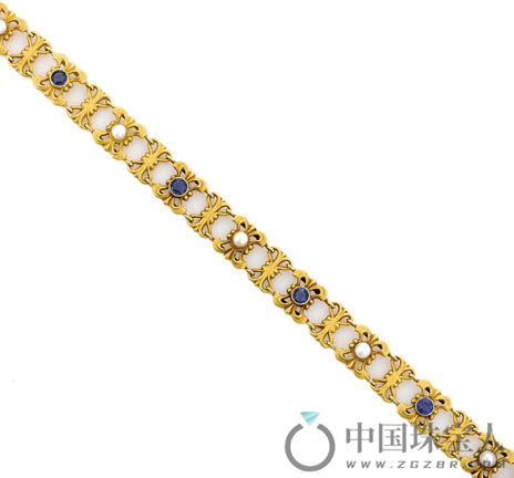 新艺术蓝宝石配珍珠手链，约制于1910年（成交价：6,250美金）