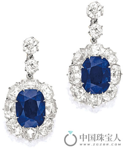 蓝宝石配钻石耳环（成交价：3,160,000港币）