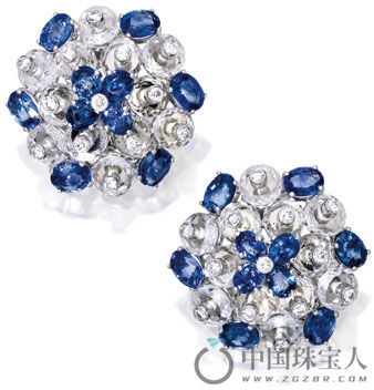 Aletto Bros 蓝宝石配白色托帕石及钻石18K白金耳环（成交价：17,500美金）